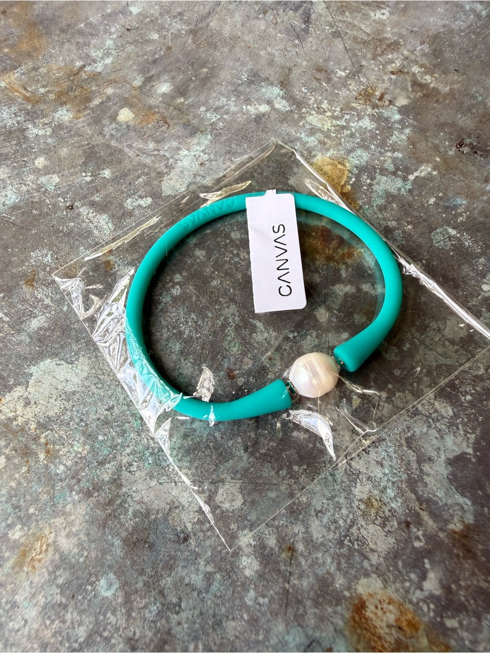 Canvas Turquoise Silicone Bracelet with  Pearl Accent